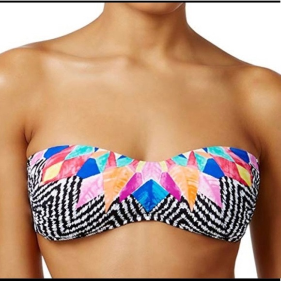 Sz M Bar III Feathered Daze Bandeau Top & Cheeky Bottoms Bikini - Picture 1 of 8